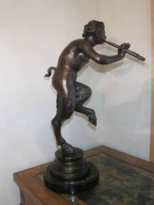 lot 46 image: Faun with Pipes 28 &nbspbronze statue.  This is # 2 of 2 we are selling.