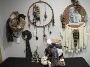 lot 71 image: &nbspA collection of Native Style Dream Catchers, Pipes, Baskets etc.