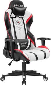 lot 55 image: HOMALL Gaming Chair Racing Office High Back PU Leather Chair Computer Desk Chair Video Game Chair Ergonomic Swivel Chair with Headrest and Lumbar Support (Black&White)
