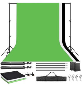 lot 39 image: 6.5ft X 10ft Photo Studio Backdrop Stand Background Support System with 6.5 X 10 feet2 X 3 Meters Fabric Backdrop (White, Black, Green) Clamps and Carry Bag for Product Portrait Video Shooting