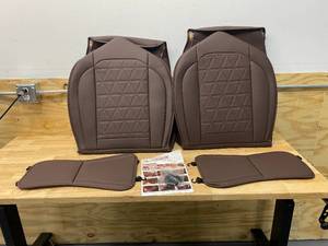 lot 15 image: YUHCS Front Car Seat Covers - 2 PCs Faux Leather Non-Slip Vehicle Cushion Cover, Waterproof Car Seat Protectors Automotive Interior Accessories for Most SUV Cars Pickup Truck Brown