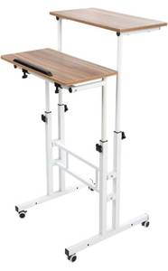 lot 8 image: SIDUCAL Mobile Stand Up Desk, Adjustable Laptop Desk with Wheels Home Office Workstation, Rolling Table Laptop Cart for Standing or Sitting, Vintage Oak