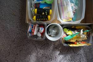 Storage Container With Assorted Bobbers, Lindy Rigs and Lures