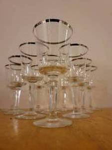 lot 38 image: Stunning Vintage Solitaire by Lenox 6.75 Crystal and Platinum Trimmed Glasses (Valued $300)