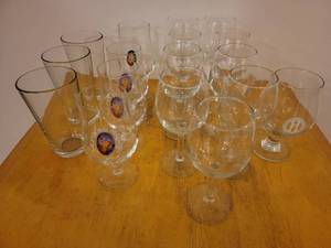 lot 40 image: Awesome Collection of 17 Assorted Crystal & Glasses- Beer Glasses, Brandy Snifters, & Wine Glasses