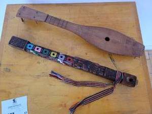 lot 17 image: Vintage Hand Carved & Hand Painted Peruvian Flute and Hand-Crafted Guitar