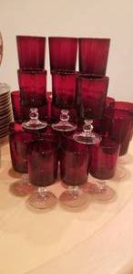 lot 147 image: Muirfield Royal Paisley China Service for 12 with Ruby Glassware
