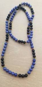 lot 10 image: Onyx and Fire Opal Sterling Silver Necklace & Lapis Bead Necklace
