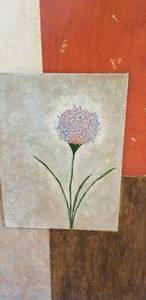 lot 198 image: Blue Thistle Floral Still Life Study with Color Blocks, Artist signed
