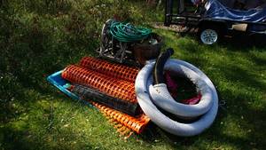 lot 12 image: Garden Water Hose On Reel-Drain Hose-Orange Snow Fencing-Buckets