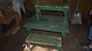lot 34 image: Antique Green Painted Table & Two Benches