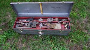 lot 63 image: Sears Craftsman Tool Box--30 Long  x  9 12 Tall ---Full Of Miscellaneous Tools Inside