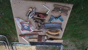 lot 72 image: Weed Wacker Blade--Metal Bucket Of Misc. Items