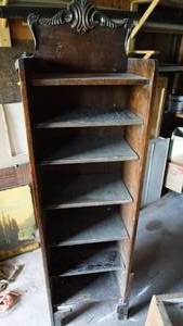 lot 100 image: Antique Wood Shelving Unit W Seven Shelves