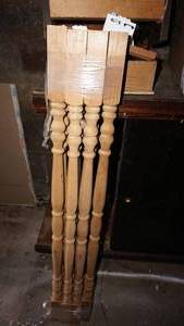 lot 106 image: A Lot Of Wood--Shades--Two Flower Stands--Spindles--Metal Barrell--Pump Air Hose--Drawer Hardware Tracks