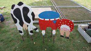 lot 112 image: Lawn Ornaments--Cow Backend--Farmer Backend--Farmers Wife Backend