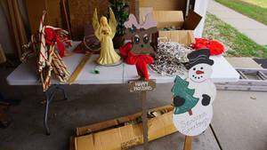 lot 120 image: Christmas Articles--Lights--Tree--Light Up Angel--Light Up Bells--Candy Canes--Signs--Red Ribbons--Christmas Tree W Lights