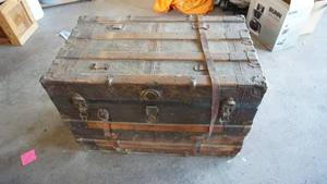 lot 143 image: Antique Trunk W Top Shelf--34 Long  x  22 High  x  20 Deep