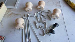 lot 155 image: One Vent--4 Round Ball--Four Wooden Tops--Steel Rods--Two Casters--Antique Umbrella--Hanging Hooks