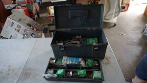 lot 161 image: Hard Plastic Tool Chest Filled With Screws-Nuts-Bolts-(Hardware)