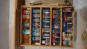 lot 220 image: Jars Filled W Nuts-Bolts-Screws-Tape Roll