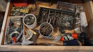 lot 236 image: Nails--Screws--Glue Notch Trowel--Axe--Socket
