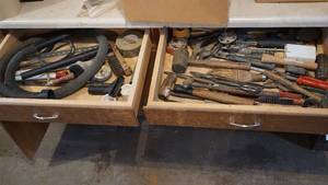 lot 237 image: Two Drawers--W Duck Tape--Wire Brush--Hammers--Vacuum Hose  (CONTENTS ONLY)