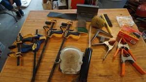 lot 245 image: Trailer Hitch For Lawnmower--Knee Pads--Bar Clamps--Brushes--Suction Gun