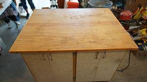 lot 246 image: Portable Work Bench-Two Doors & Two Drawers--(35 Tall  x  37 12 Deep  x  49 14 Long)--Electrical Junction Box--On Wheels