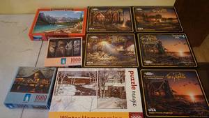 lot 278 image: Five Terry Redlin 1000 Piece Puzzles--Winter Homeland 1000 Piece Puzzle, Etc.