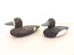 lot 3 image: Two 12.75 Antique Wood Carved Glass Eye Duck Decoy
