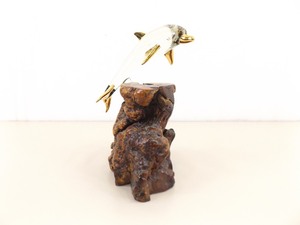 lot 16 image: 11 Gold Gilded Glass Dolphin Burl Wood Statue