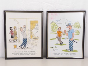 lot 28 image: 2 Vintage 1970s Framed Bill Davey 11 x 14 Golf Watercolors