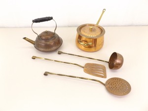 lot 73 image: Antique Copper Tea Kettle, Utensils, etc.
