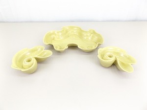 lot 82 image: RARE Mid Century 1952 Claire Lerner 13.5 Pottery Dish and Candle Holder Set