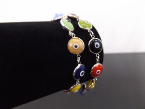 lot 56 image: 2 - .925 Sterling Silver Multi Color Glass Evil Eye Bracelets