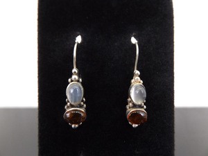 lot 61 image: .925 Sterling Silver Moonstone and Amber Cabochon Hook Earrings