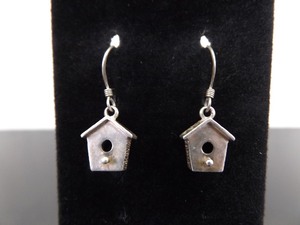 lot 65 image: .925 Sterling Silver Birdhouse Dangle Hook Earrings