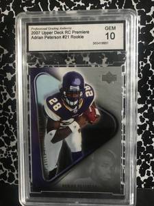 lot 8 image: Adrian Peterson 2007 UD RC Premiere RC PGA Gem 10