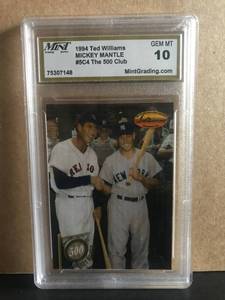 lot 11 image: 1994 Mickey Mantle Ted Williams #5C4 The 500 Club Mint Grading Service Gem 10