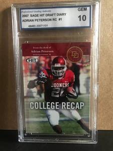lot 13 image: Adrian Peterson 2007 Sage HIT Draft Diary RC PGA Gem 10