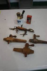 Vintage shaving supplies, knife & spigots