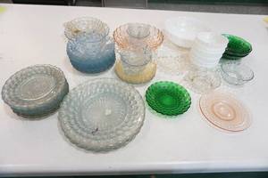 Glass plates, cups and bowls