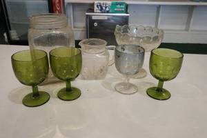 Glass jars, dish and cups
