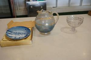 Vintage glassware and decorative plate