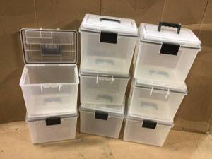Lot of 17 Qt. Legal File Storage Box for Letter, Storage Tote, with Organizer Lid, in Clear, (2 Pack) Customer Returns See Pictures