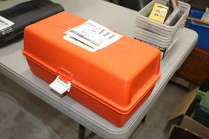 lot 1117 image: Tool Box  with Hand Tools, Wrenches, Box Knives, Screwdriver, Misc Hardware