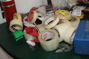 lot 1125 image: Masking Tape, Packaging Tape, Tape Dispensers (in bin)