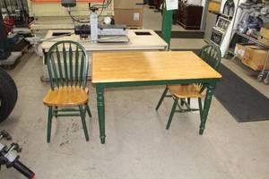 lot 1020 image: Wood Dining Set  with Table, Chairs (x2)