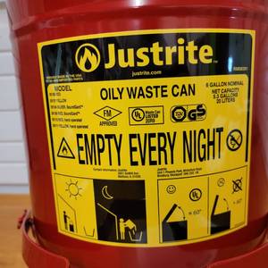 Justrite 6 Gallon Oily Waste Can NEW IN BOX($86 Value)
